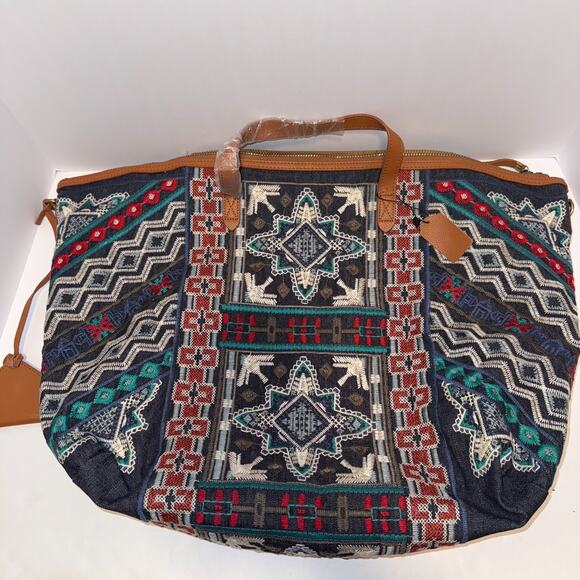 JOHNNY WAS Austin Embroidered Cloth Cotton Large Overnight Tote Weekender Bag - Picture 2 of 15